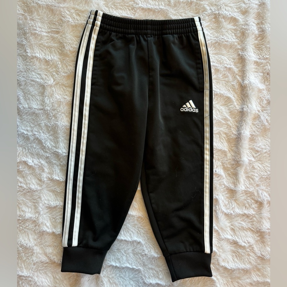 Adidas Toddler Black Joggers with White Stripes